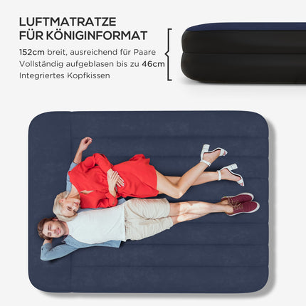 Double air mattress with electric pump, dark blue