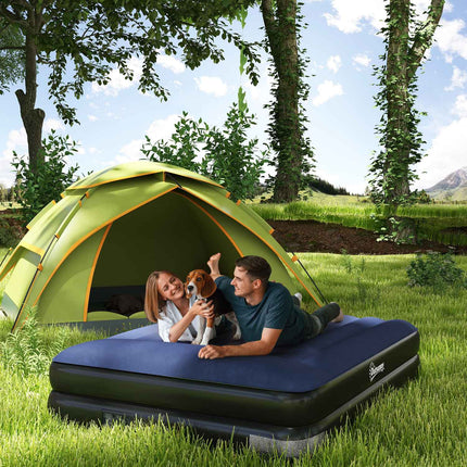 Double air mattress with electric pump, dark blue