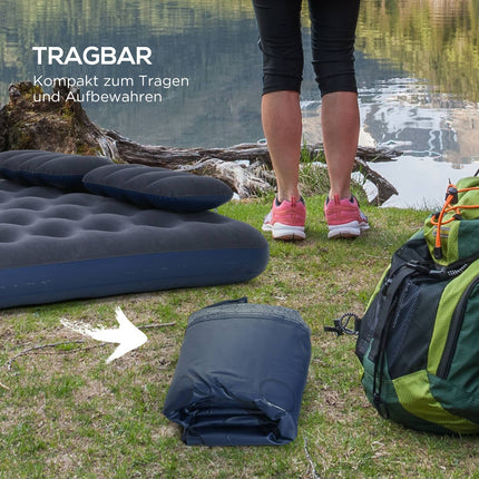 Double Air Mattress With Hand Pump & Pillow, Blue, 203x152x22Cm