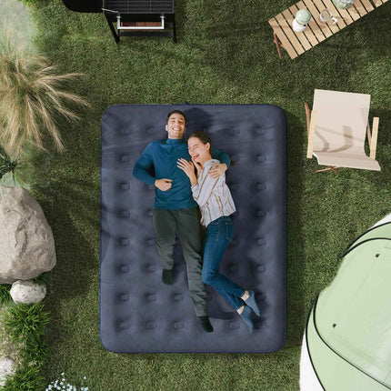 Double air bed for camping, foldable, dark blue, 203x152x22 cm