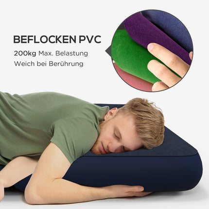Double air bed for camping, foldable, dark blue, 203x152x22 cm