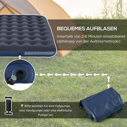 Double air bed for camping, foldable, dark blue, 203x152x22 cm