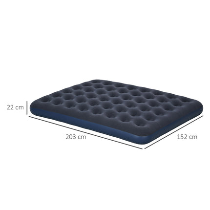 Double air bed for camping, foldable, dark blue, 203x152x22 cm