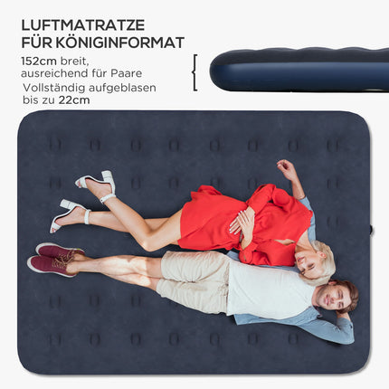 Double air bed for camping, foldable, dark blue, 203x152x22 cm