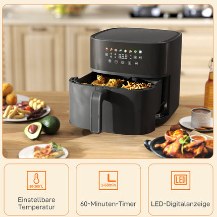 Heißluftfritteuse, 8L, 8 Programme, LED-Display, Schwarz
