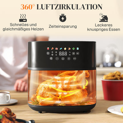 Heißluftfritteuse, 8L, 8 Programme, LED-Display, Schwarz