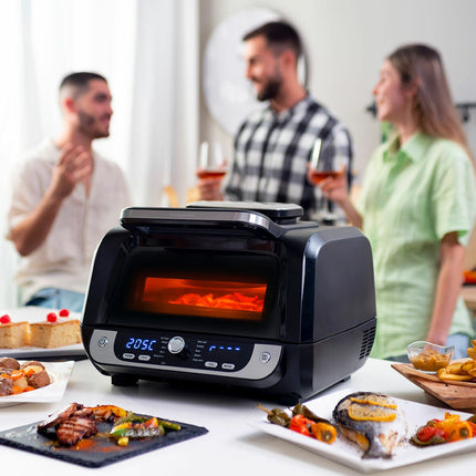 Friteuse à air avec gril, accessoires et livre de recettes InnovaGoods Fryinn 12 en 1 6000 Noir Acier 3400 W 6 L