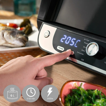 Friteuse à air avec gril, accessoires et livre de recettes InnovaGoods Fryinn 12 en 1 6000 Noir Acier 3400 W 6 L