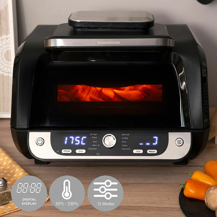 Friteuse à air avec gril, accessoires et livre de recettes InnovaGoods Fryinn 12 en 1 6000 Noir Acier 3400 W 6 L