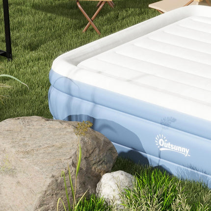 Doppelluftmatratze für Camping mit Kissen & Pumpe, hellblau