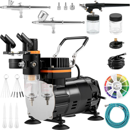 Airbrush Kit with Compressor, Dual-Action, 3 Nozzles