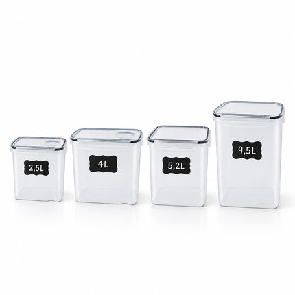 Airtight Food Storage Containers Set of 2 with Labels, Transparent