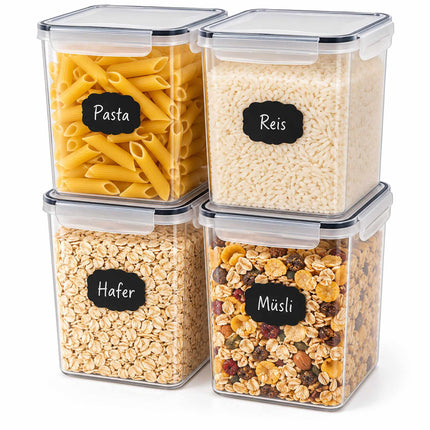 Airtight Food Storage Containers Set of 4 with Labels, Transparent