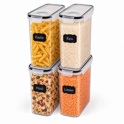 Airtight Food Storage Containers Set of 4 with Labels, Transparent