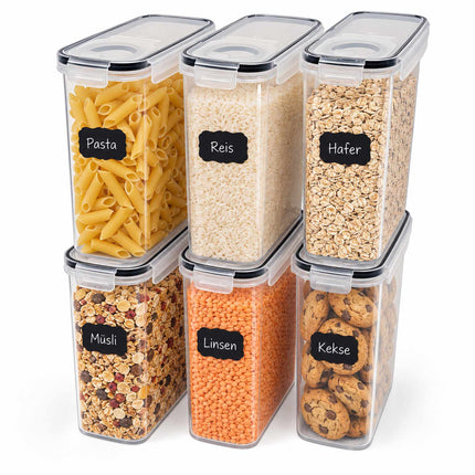 Airtight Food Storage Containers Set of 6 with Labels, Transparent