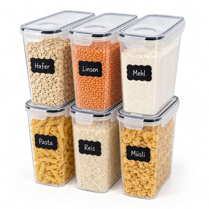 Airtight Food Storage Containers Set of 6 with Labels, Transparent