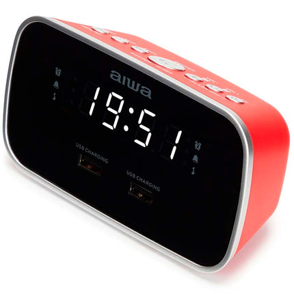 Alarm Clock with Dual Alarms and USB Charging Port, Red