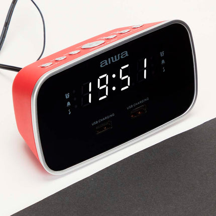 Alarm Clock with Dual Alarms and USB Charging Port, Red