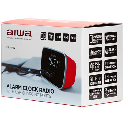 Alarm Clock with Dual Alarms and USB Charging Port, Red
