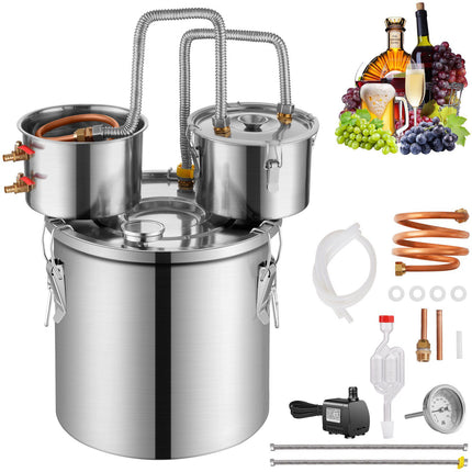 Alcohol Still 5 Gal, Stainless Steel, Dual Copper Condenser