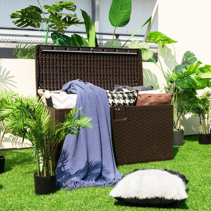 Allwetter-Aufbewahrungsbox, 276 l Fassungsvermögen, mit verschließbarem Deckel, wasserdichte Gartenbox, Braun
