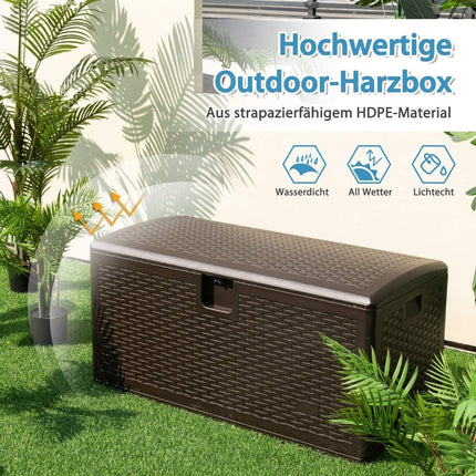 Allwetter-Aufbewahrungsbox, 276 l Fassungsvermögen, mit verschließbarem Deckel, wasserdichte Gartenbox, Braun