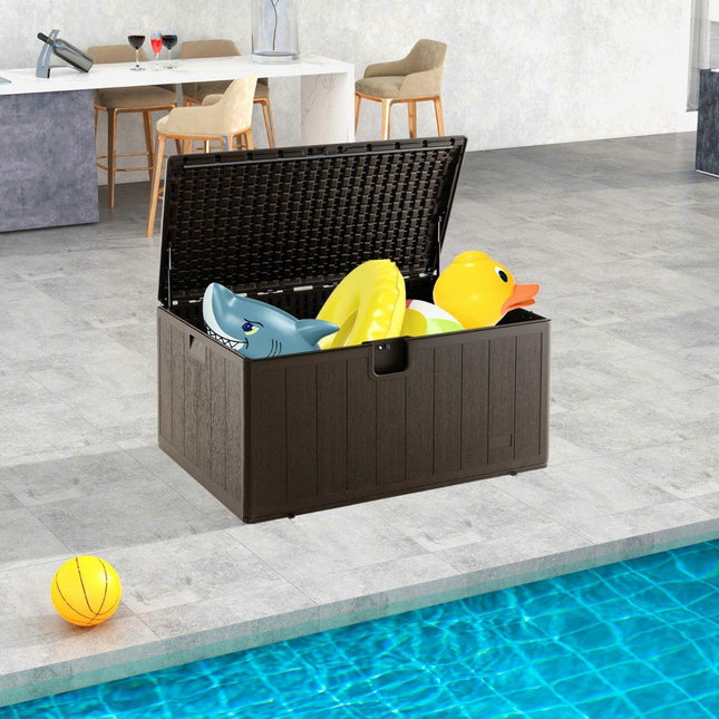 Allwetter-Aufbewahrungsbox, 492 l Fassungsvermögen, mit verschließbarem Deckel, wasserdichte Gartenbox, Braun