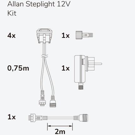 Kit de 4 lampes de marche Allan avec adaptateur secteur 12 V 3 000 K 5 lm IP67