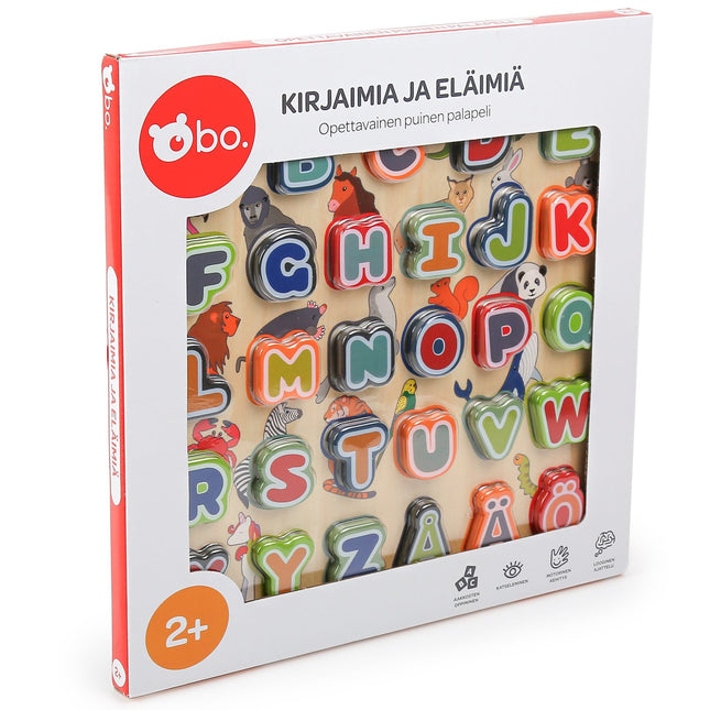 Alphabet und Tiere Pädagogisches Holzpuzzle auf Finnisch