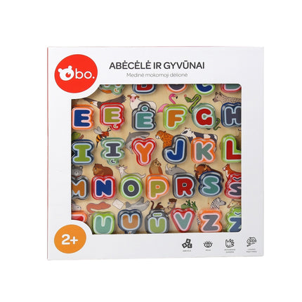Dřevěné vzdělávací puzzle s abecedou a zvířaty v litevštině