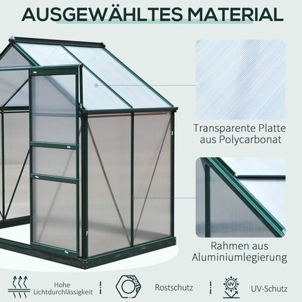 Aluminium-Gewächshaus mit Dachfenster, 190 x 132 x 201 cm