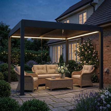 Aluminium Pergola 3x3m with LED Lights & Adjustable Roof