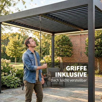 Aluminium Pergola 3x3m with LED Lights & Adjustable Roof