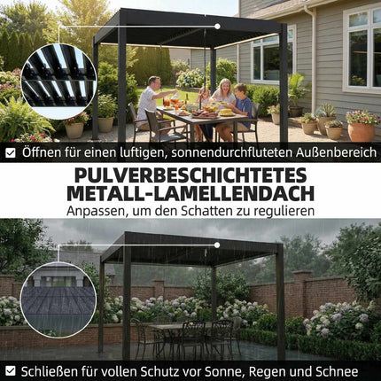 Aluminium Pergola 3x3m with LED Lights & Adjustable Roof