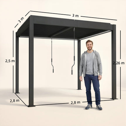 Aluminium Pergola 3x3m with LED Lights & Adjustable Roof