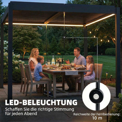 Aluminium Pergola 3x3m with LED Lights & Adjustable Roof