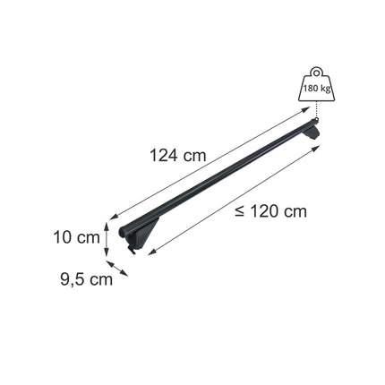 Aluminium Roof Bars for Closed Rails, Black, 124 cm