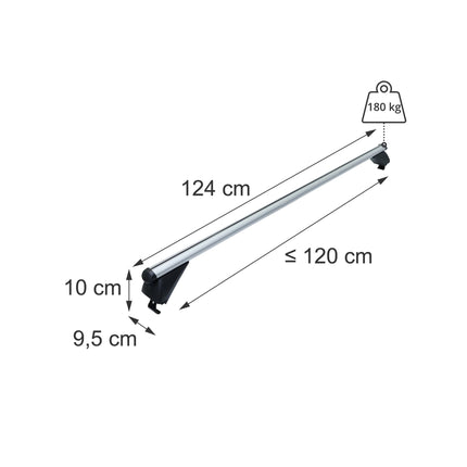 Aluminium Roof Bars for Closed Rails, Silver, 124 cm