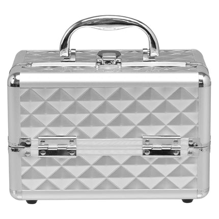 Aluminum Cosmetic Case with Mirror – Silver, 2 Trays