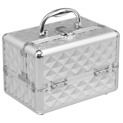 Aluminum Cosmetic Case with Mirror – Silver, 2 Trays