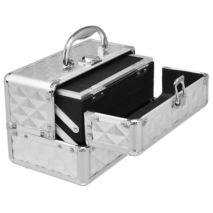 Aluminum Cosmetic Case with Mirror – Silver, 2 Trays