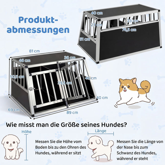 Hunde-Transportbox aus Aluminium mit abschließbaren Türen und Trennwand