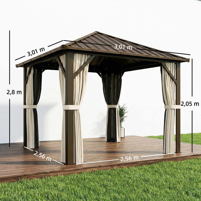 Aluminum Garden Pavilion with Steel Roof, Mosquito Net, 3x3m