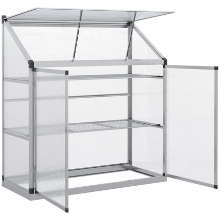 Aluminum greenhouse with foundation, 3-level cold frame