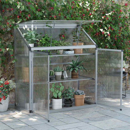 Aluminum greenhouse with foundation, 3-level cold frame