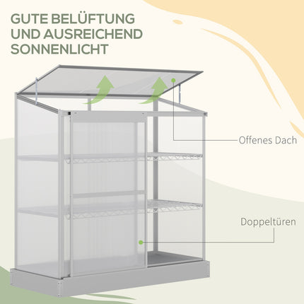 Aluminium-Gewächshaus mit Fundament, 3 Etagen, 131x58x139,5 cm