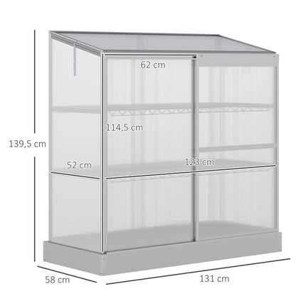 Aluminium-Gewächshaus mit Fundament, 3 Etagen, 131x58x139,5 cm