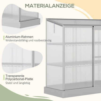Aluminium-Gewächshaus mit Fundament, 3 Etagen, 131x58x139,5 cm