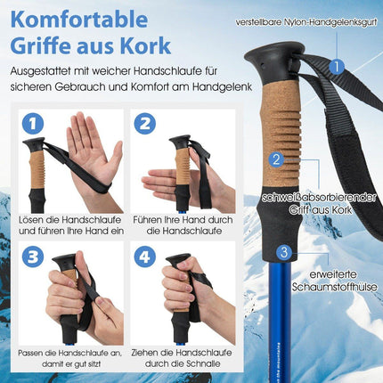 Aluminium Nordic Walking Stöcke Teleskop Wanderstöcke Trekkingstöcke 1 Paar Set Einstellbar 65-135cm Silber