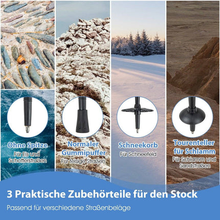 Nordic Walking Stöcke aus Aluminium, Teleskop-Wanderstöcke, Trekkingstöcke, 1 Paar, verstellbar, 65–135 cm, blau
